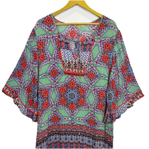 Democracy Womens Asymmetric Tunic Maxi Dress XL 3/4 Sleeve Boho Hippie Resort - Picture 2 of 11